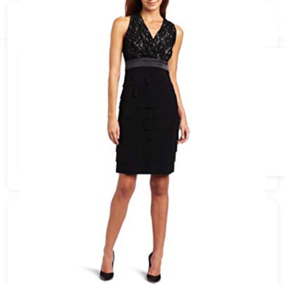 Evan Picone LBD Sexy Halter Lace Tiered Ruffles 6